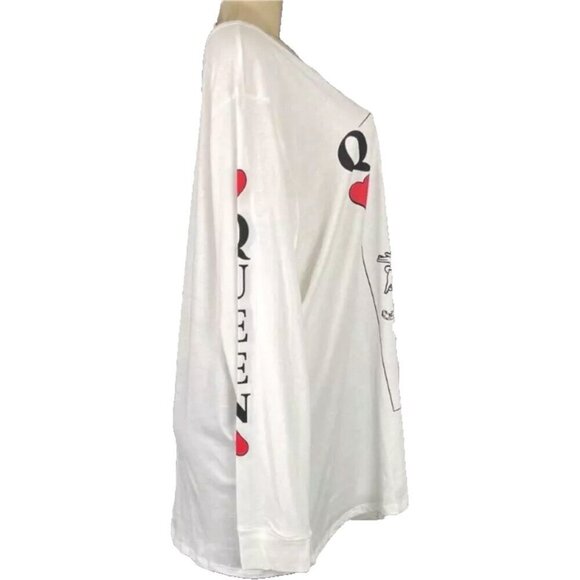 Betty Boop +4 White Crew Queen Of Hearts Playing Card Graphic Long Sleeve Tee - Picture 3 of 6